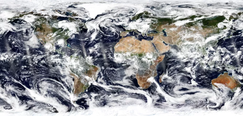 A daylight image composite of Earth from August 29, 2021, as seen by the NOAA-20 satellite.